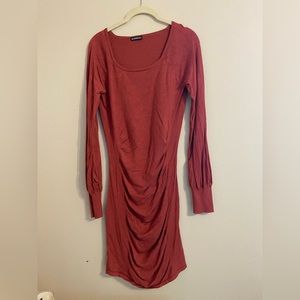 Express Ruched Long Sleeve Mini Dress. Rust Color. Size Medium
